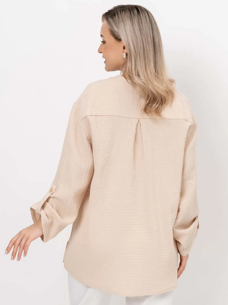 Рубашка для беременных туника муслиновая бежевый