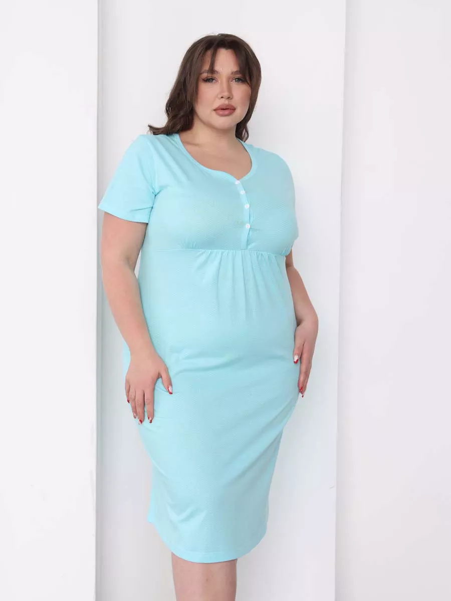 Ночная сорочка большие размеры 53201 в роддом бирюзовый/белый