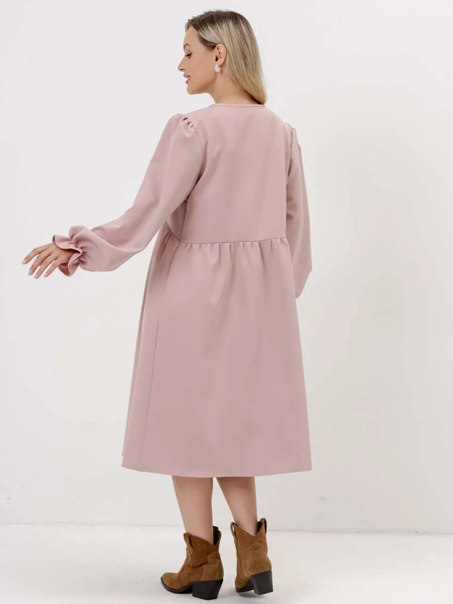Платье для беременных с длинным рукавом в офис пудровый