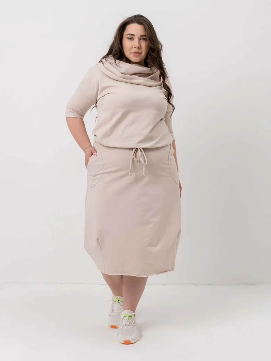Платье для беременных длинное повседневное в офис plus size бежевый