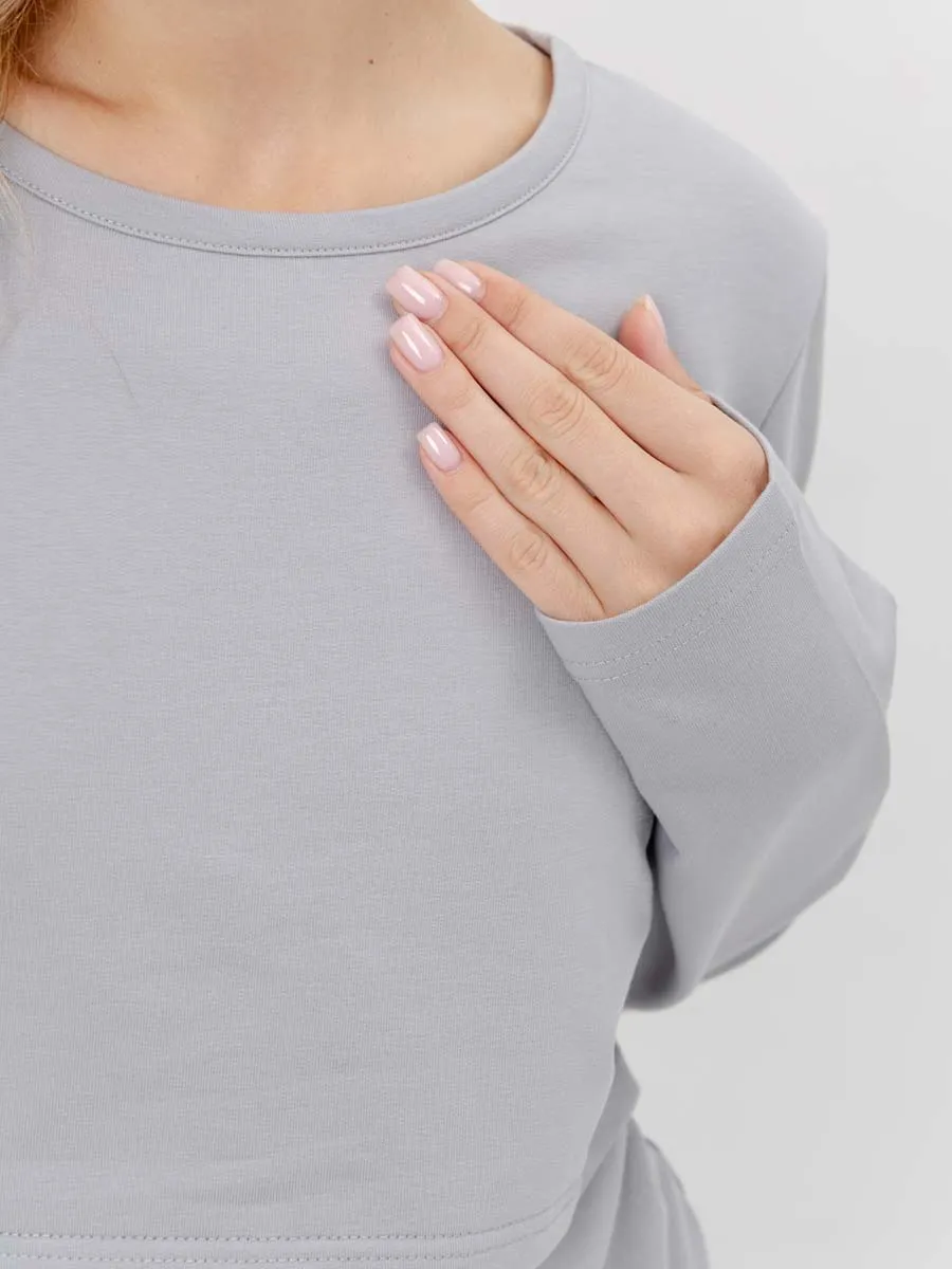 Стильный лонгслив для будущих мам на осень серый