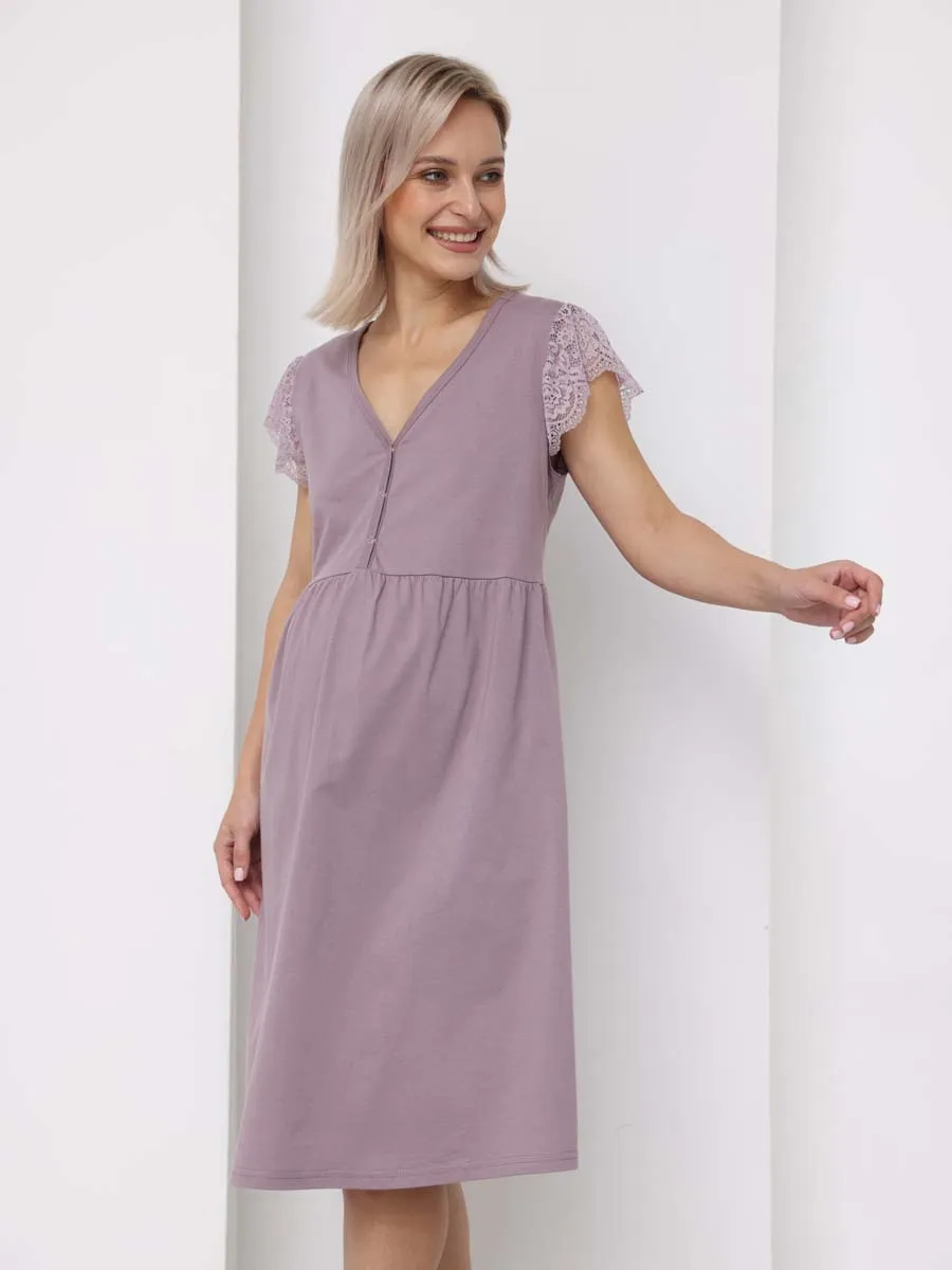 Халат с сорочкой для беременных и кормящих в роддом 21120 кофейный