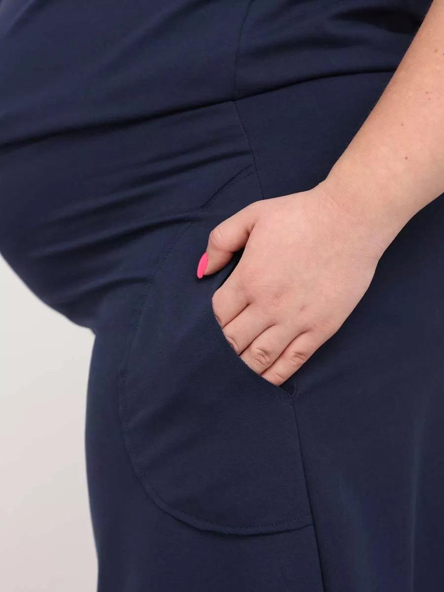 Платье для беременных длинное повседневное в офис plus size синий