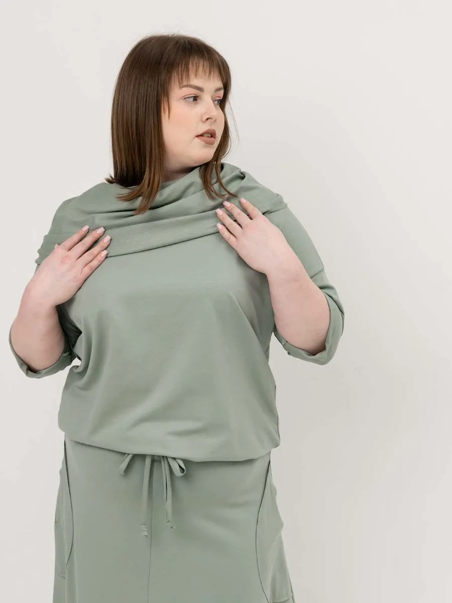 Платье для беременных длинное повседневное в офис plus size оливковый