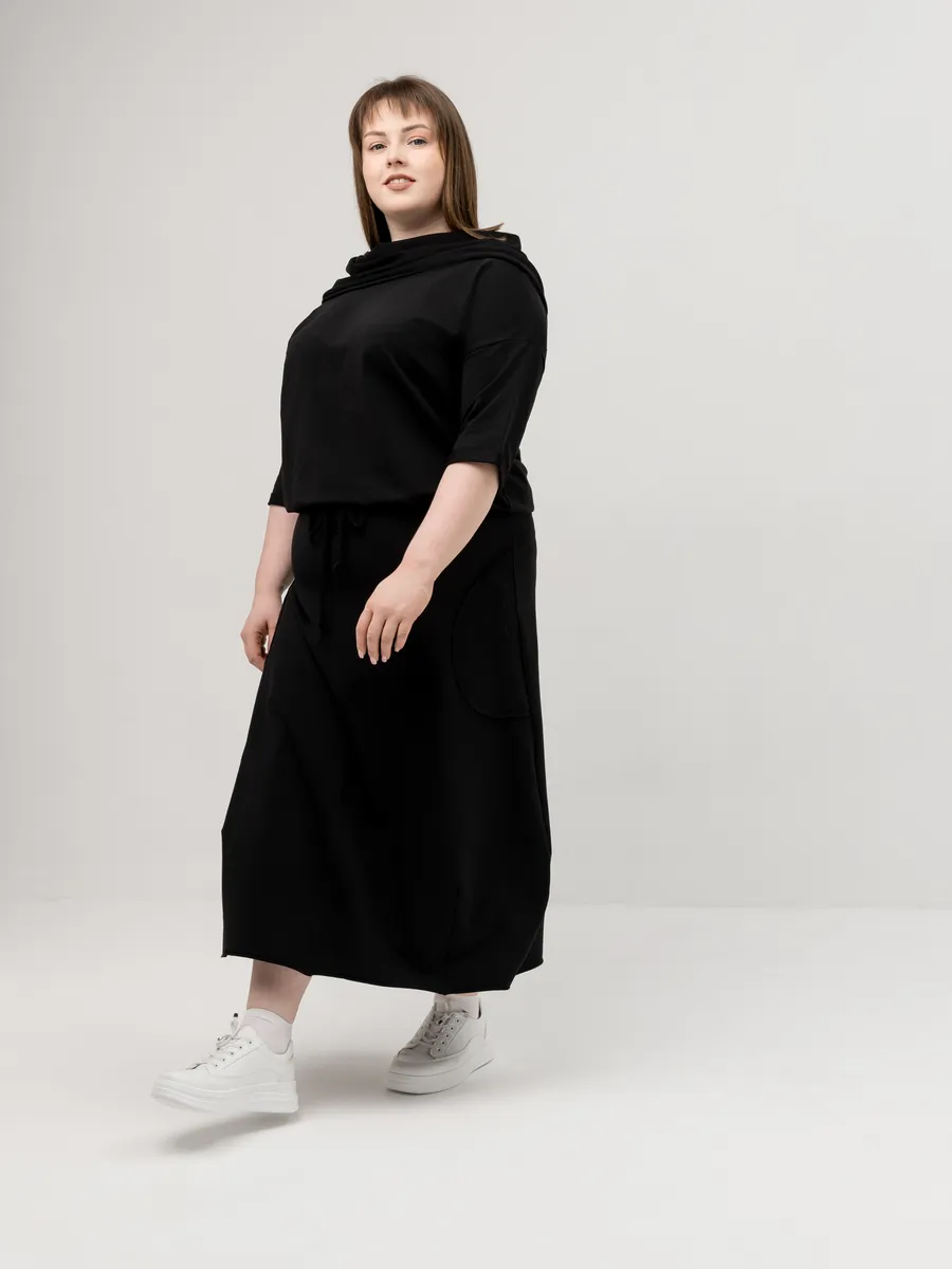 Платье для беременных длинное повседневное в офис plus size черный