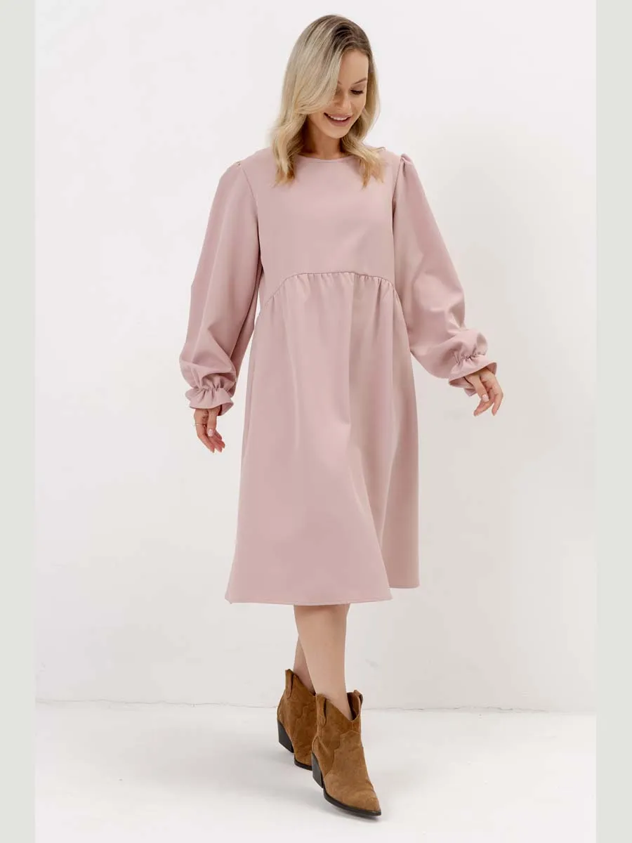 Платье для беременных с длинным рукавом в офис пудровый