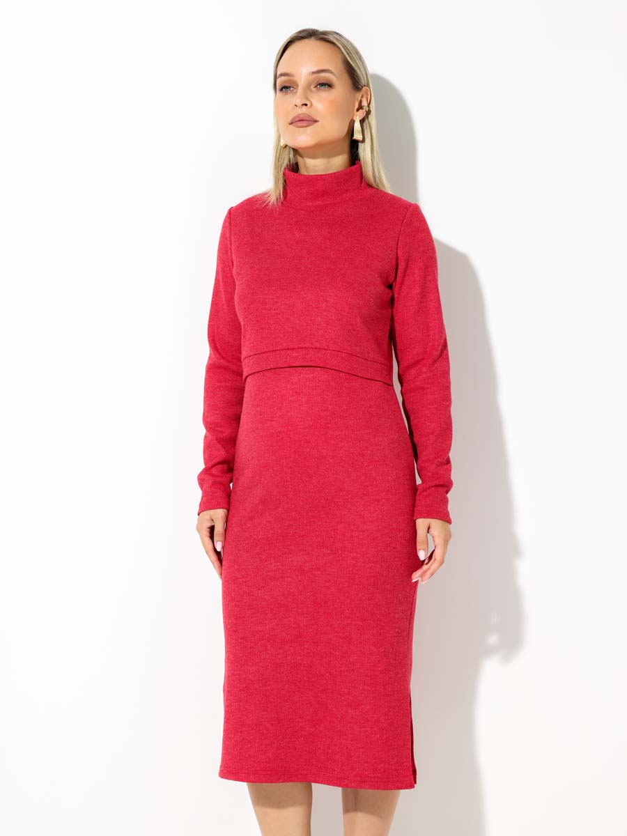 Платье вязаное для беременных и кормящих в офис 54504 красный