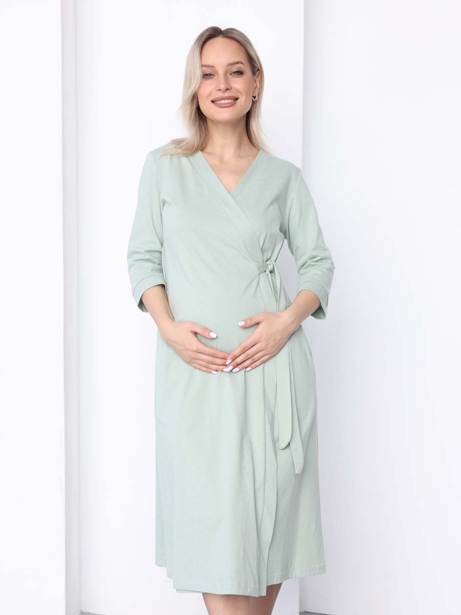 Халат и сорочка для беременных и кормящих в роддом костюм оливковый/молочный