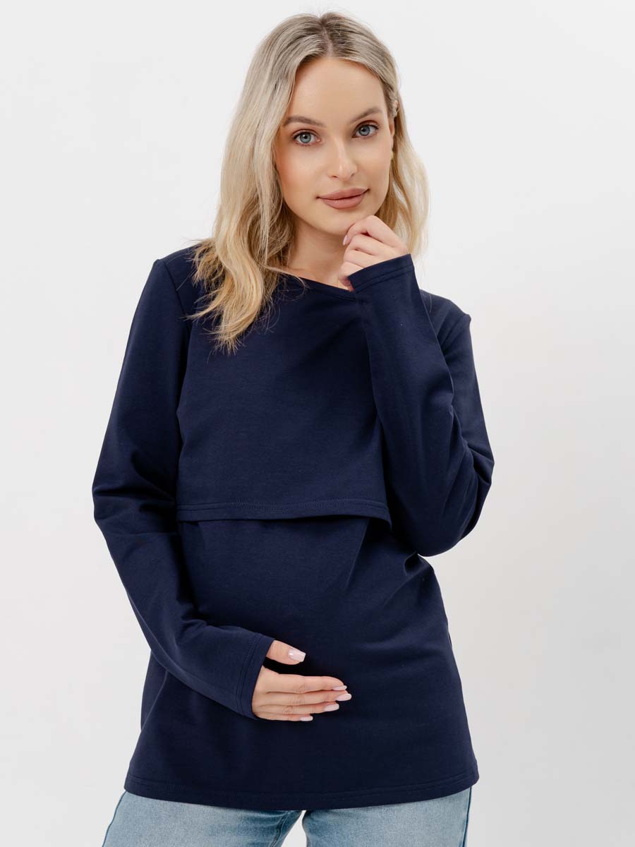 Лонгслив утепленный для будущих мам осень в офис 	синий