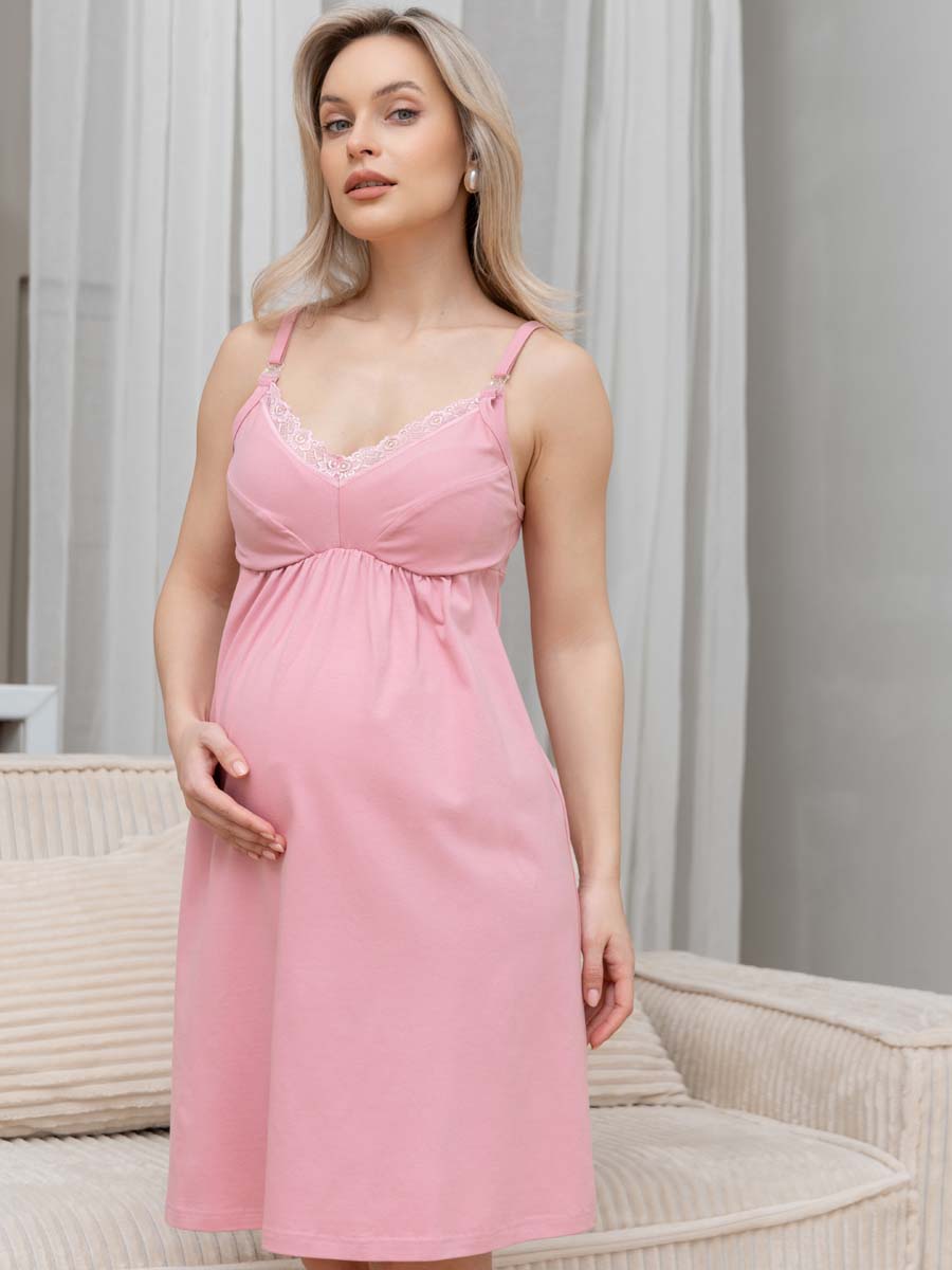 Ночная сорочка в роддом ночнушка для беременных и кормящих пудровый