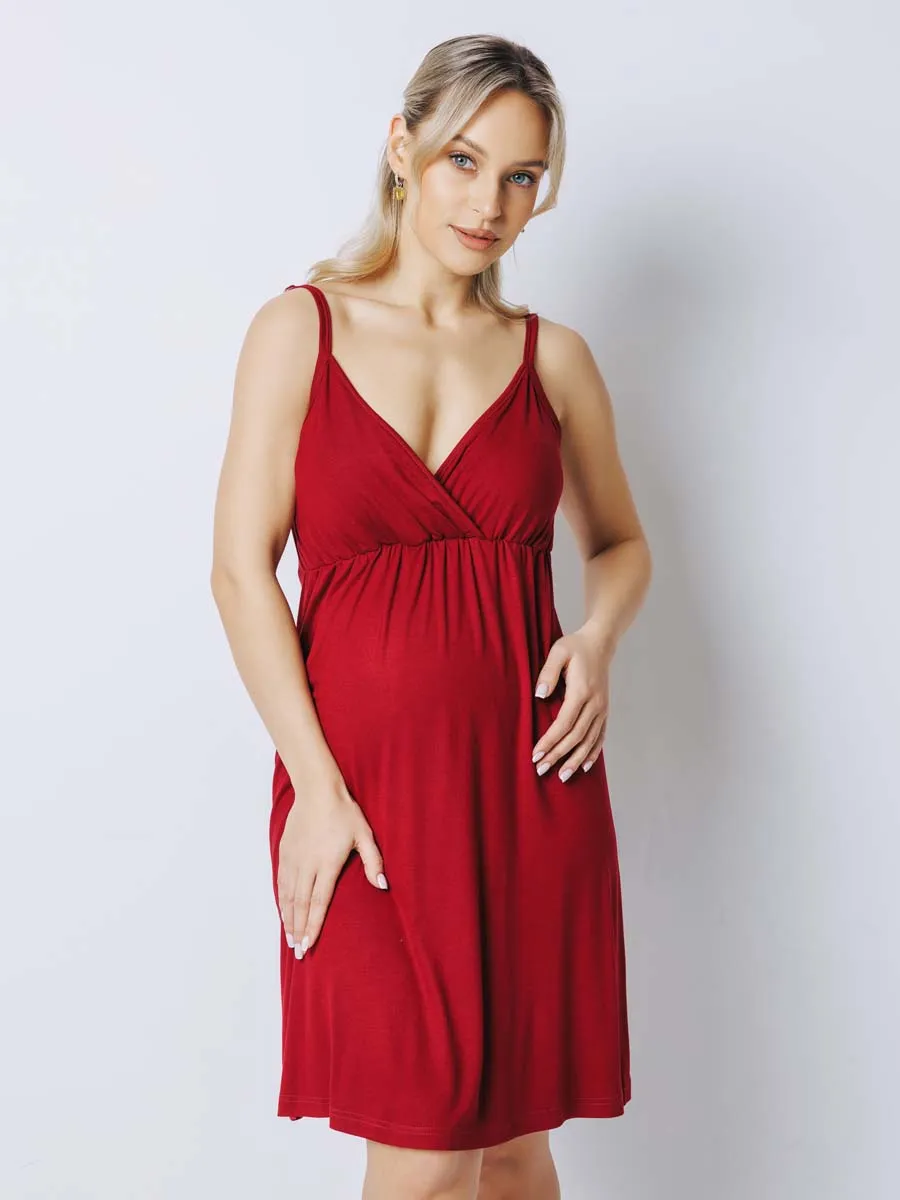 Костюм кружевной халат с сорочкой для беременных 27532 бордовый