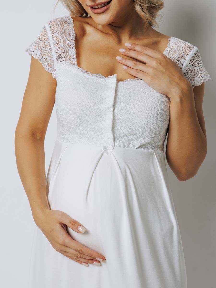 Костюм кружевной халат с сорочкой для беременных 27932 молочный