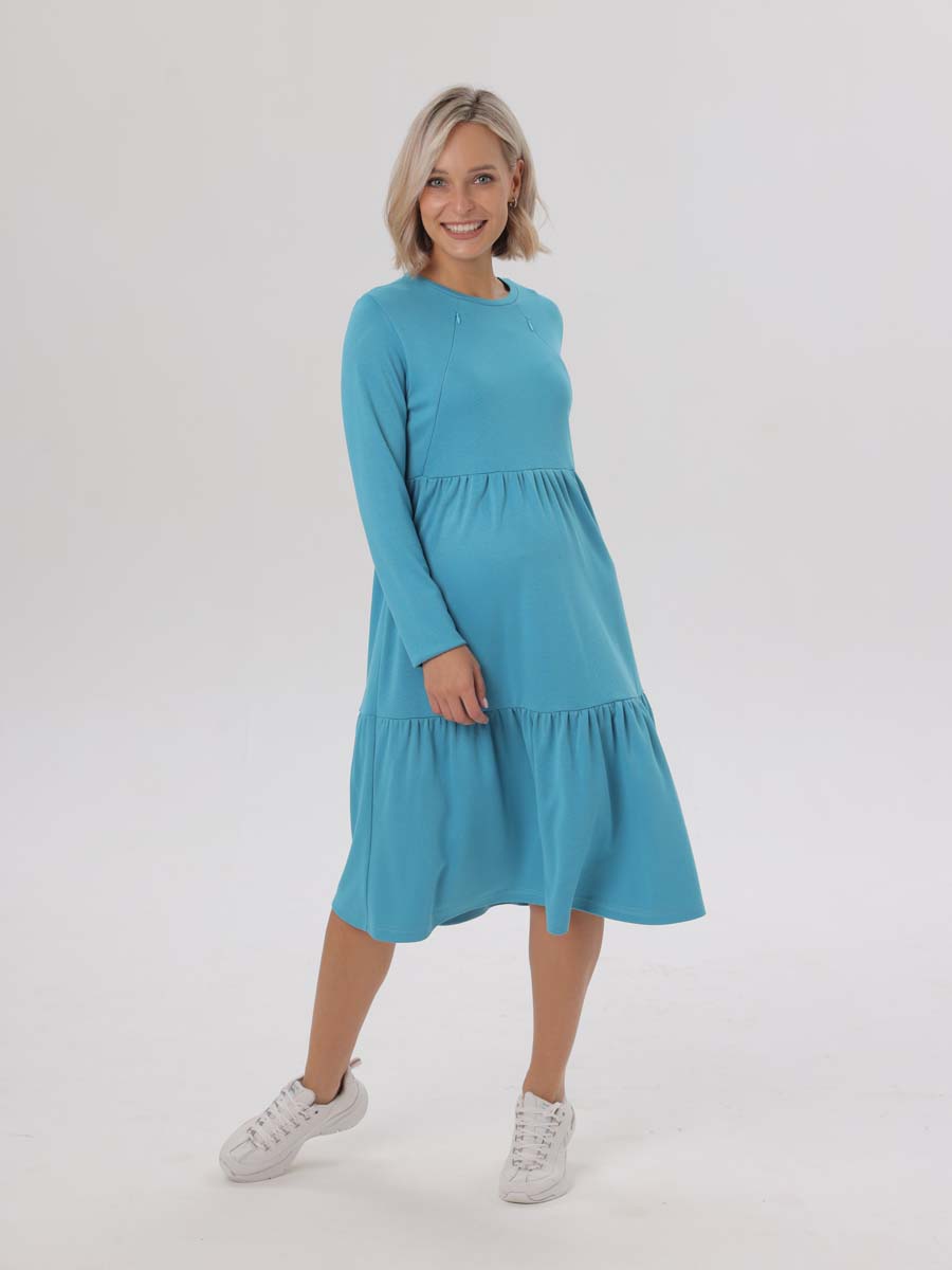 Платье женское для беременных и кормящих 66009 в офис бирюзовый