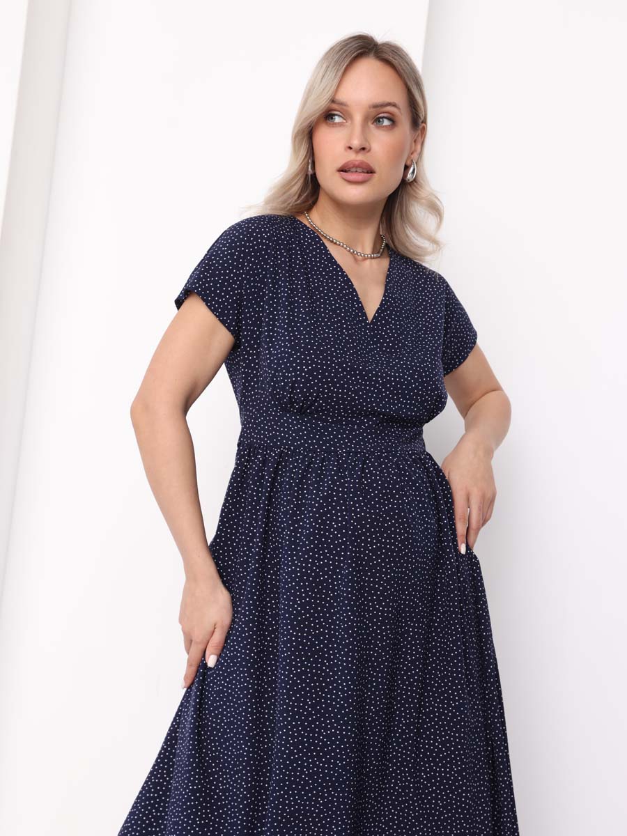 Платье летнее в офис 72312 для беременных и кормящих синий/белый