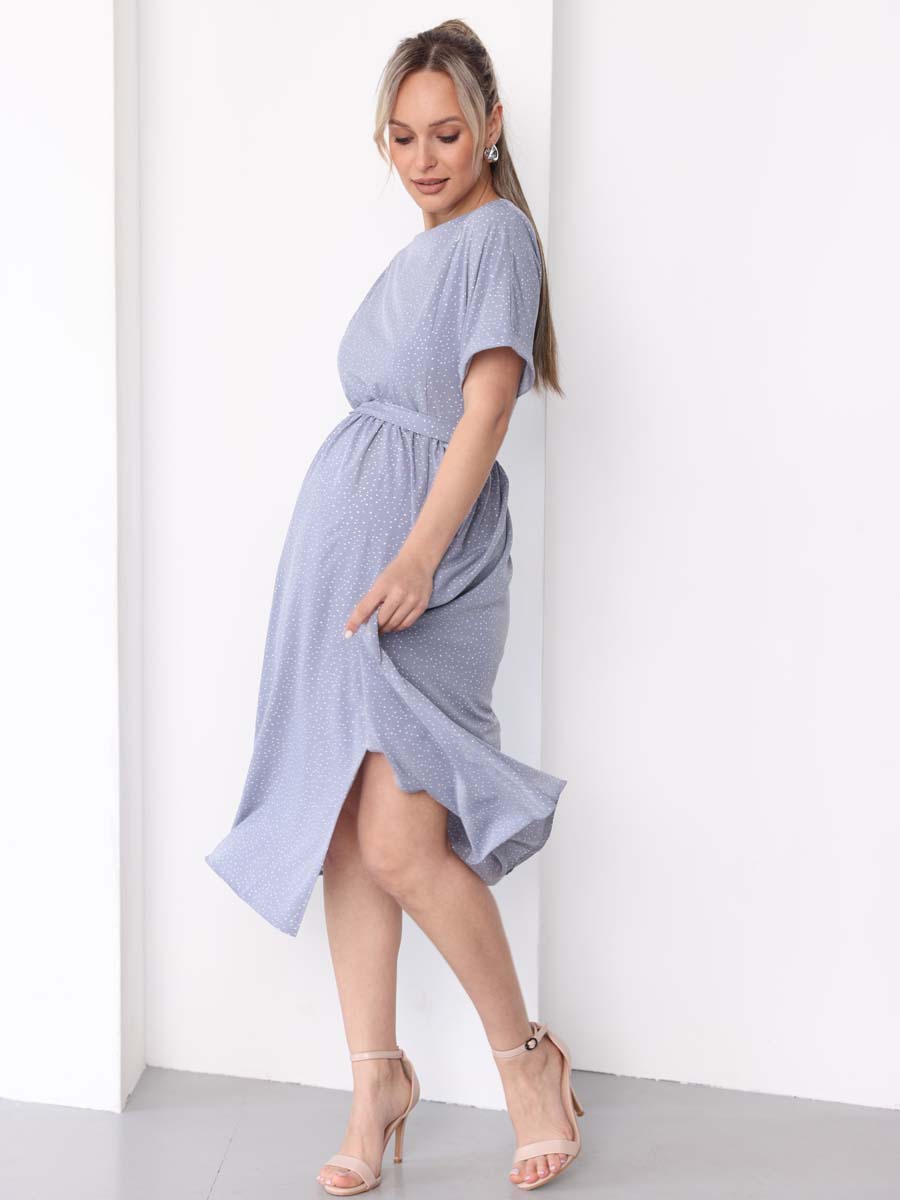 Платье летнее для беременных и кормящих 71412 серый/белый