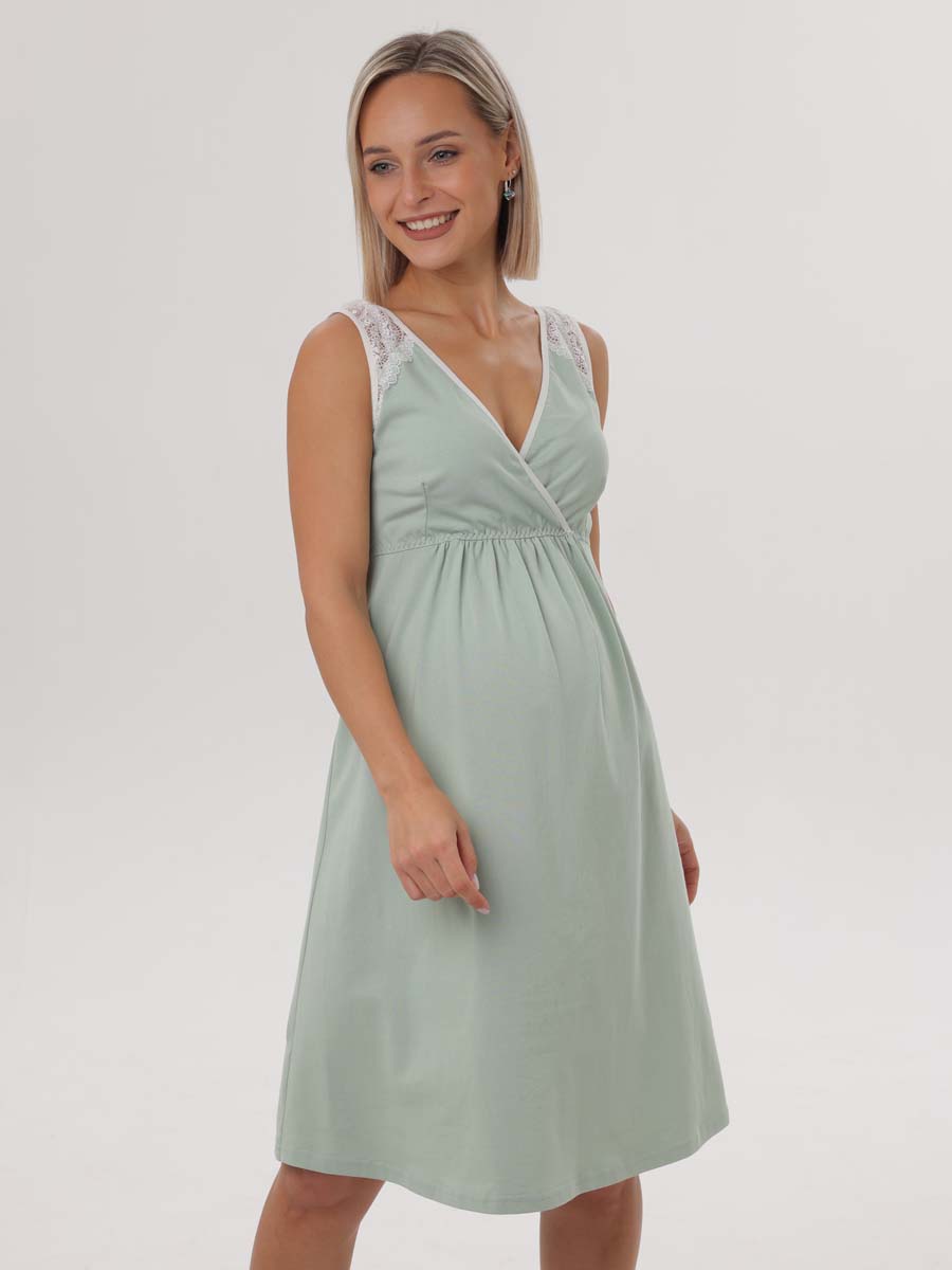 Комплект халат с сорочкой для беременных и кормящих 03528 оливковый/молочный