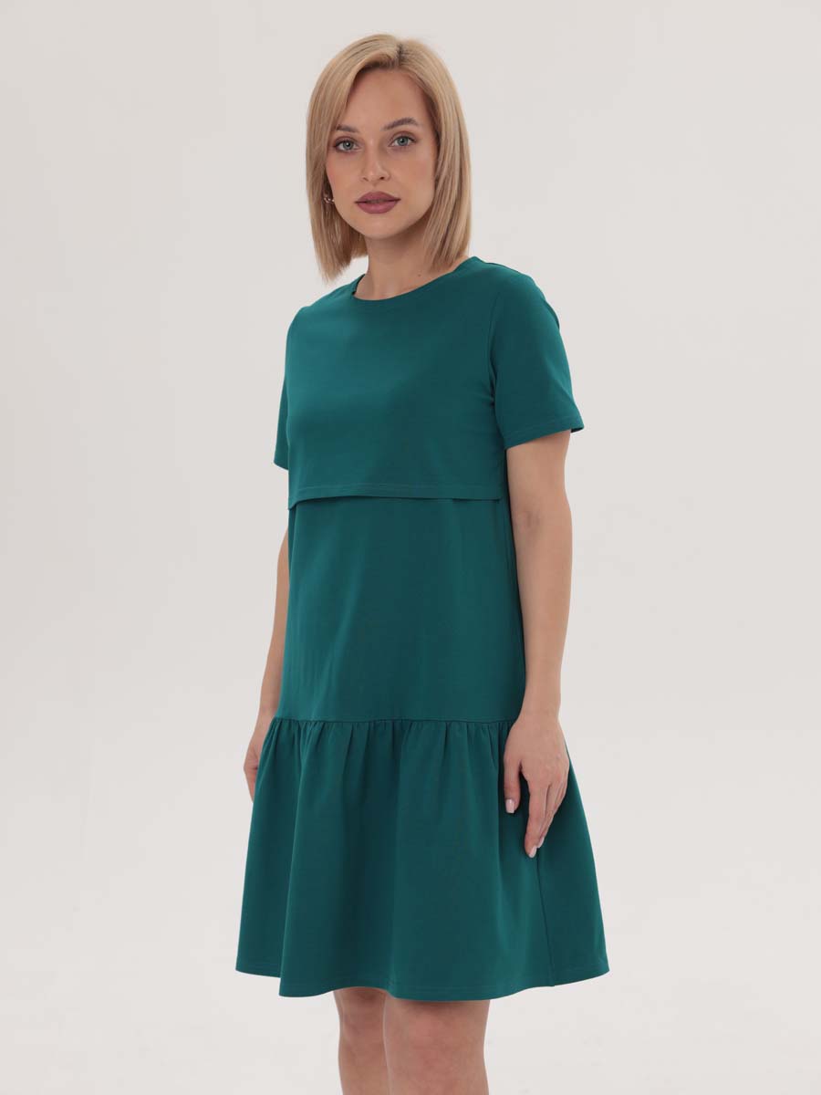 Платье женское летнее для беременных и кормящих мам в офис изумрудный