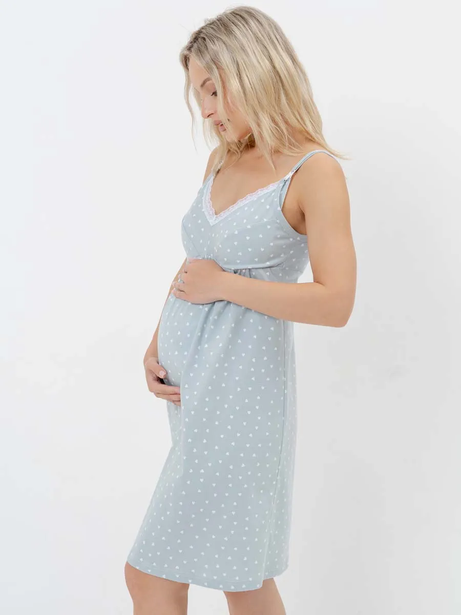 Ночная сорочка в роддом ночнушка для беременных и кормящих серебристый/белый