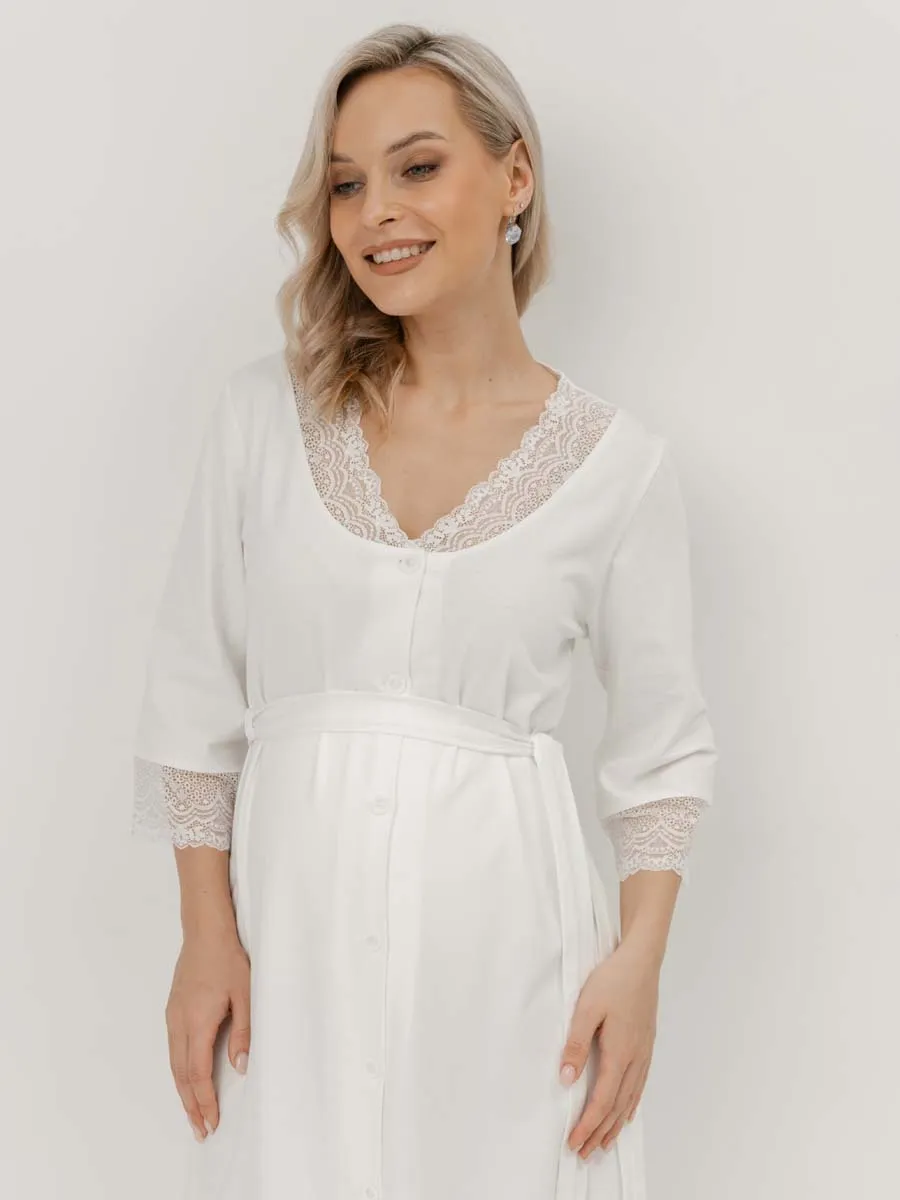 Халат домашний для беременных и кормления молочный