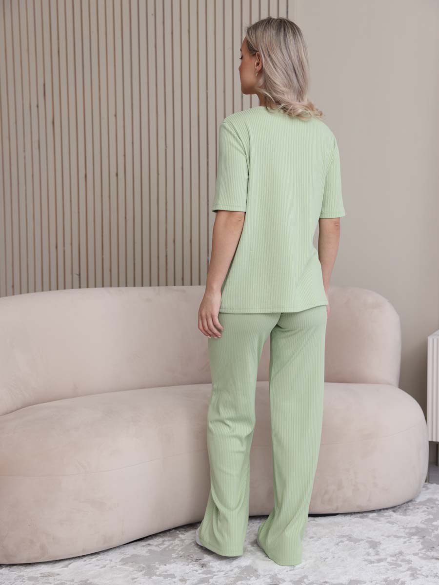 Костюм лапша летний брючный для беременных и кормящих 14132 фисташковый/оливковый