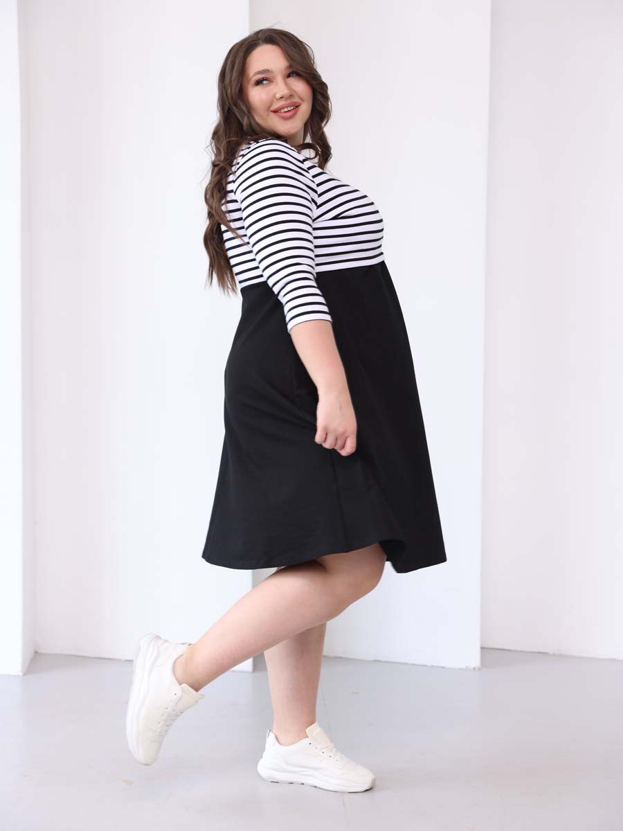Платье для беременных и кормящих 50014 большие размеры черный/белый