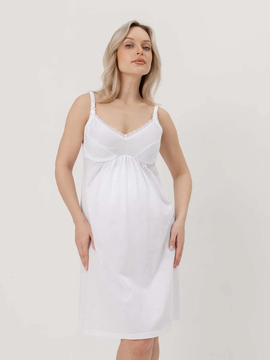 Халат с сорочкой для беременных и кормящих в роддом серый/белый