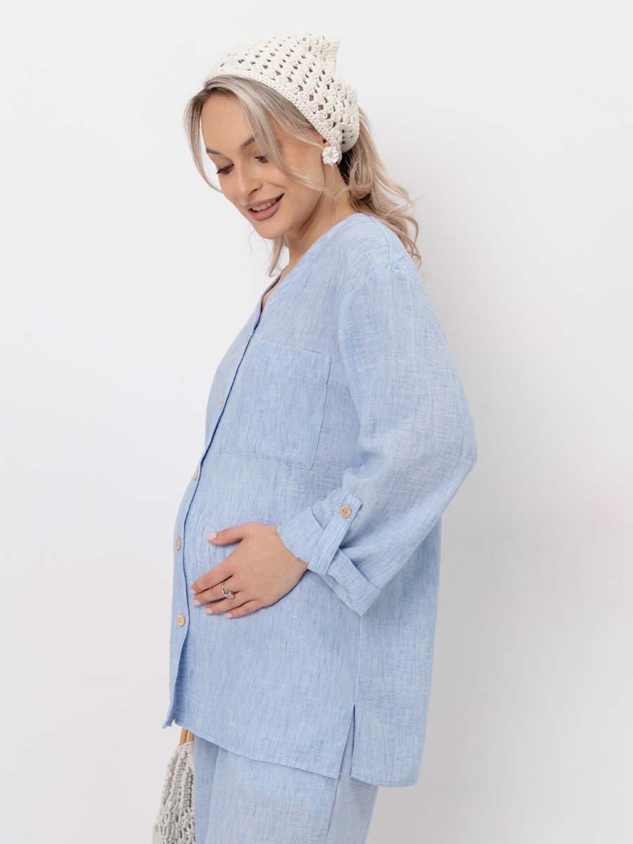 Костюм летний для беременных и кормящих туника брюки голубой