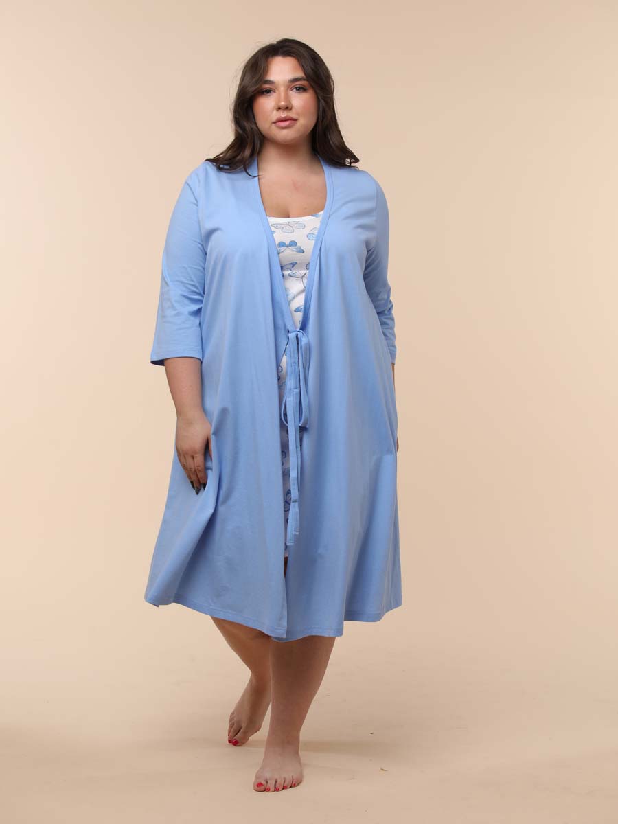 Пеньюар халат с сорочкой в роддом большие размеры 01220 голубой/синий/белый