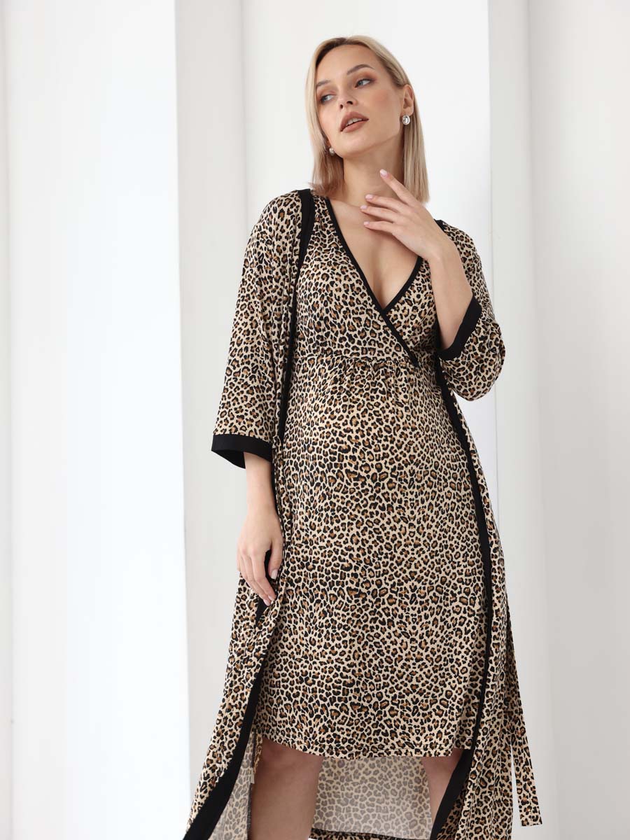 Комплект для беременных и кормящих халат с сорочкой 20932 коричневый/черный