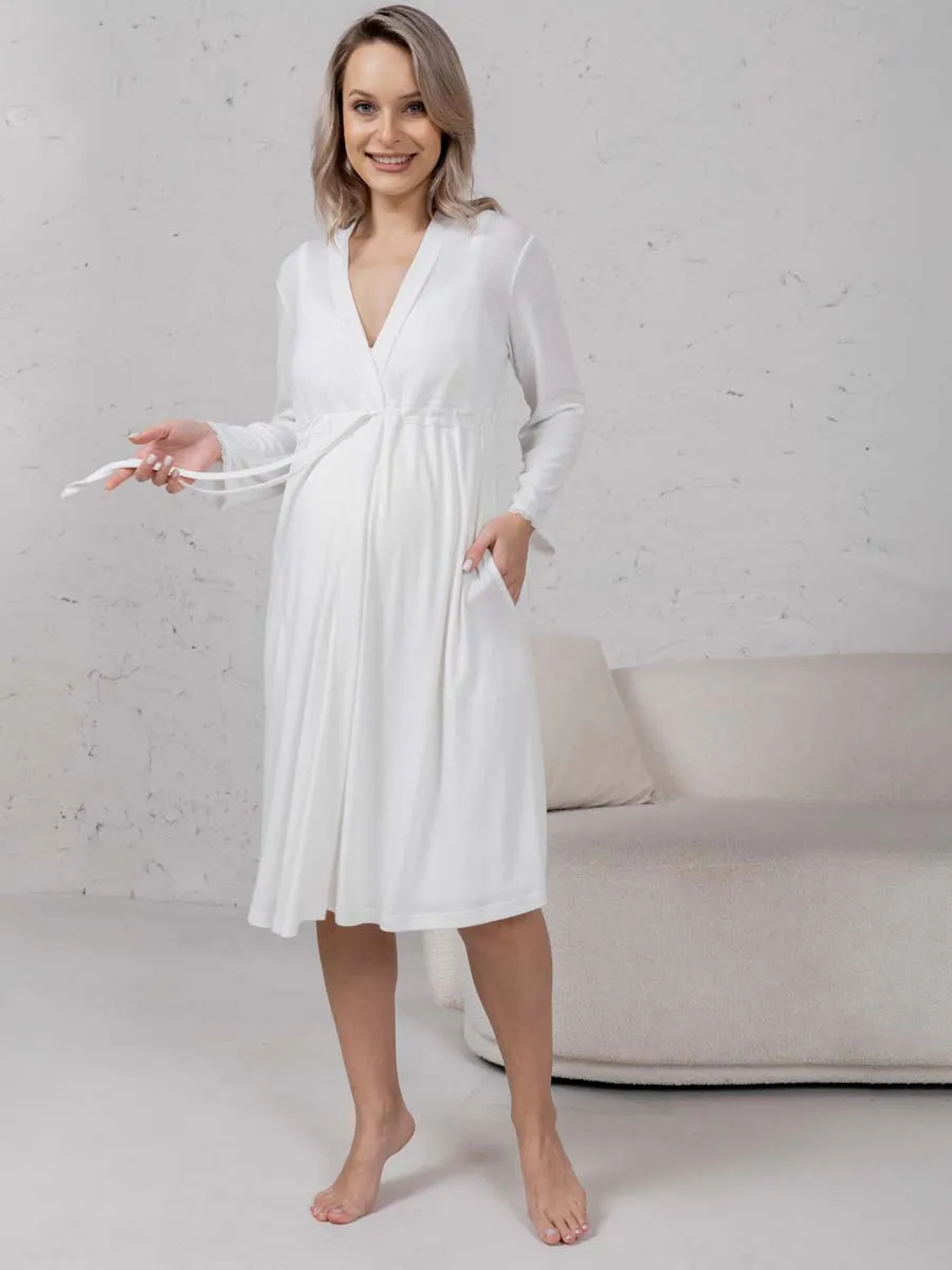 Халат с сорочкой для беременных и кормящих молочный