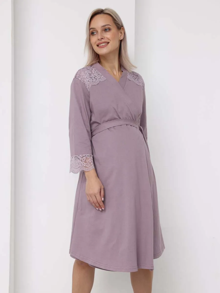 Халат с сорочкой для беременных и кормящих в роддом 21120 кофейный