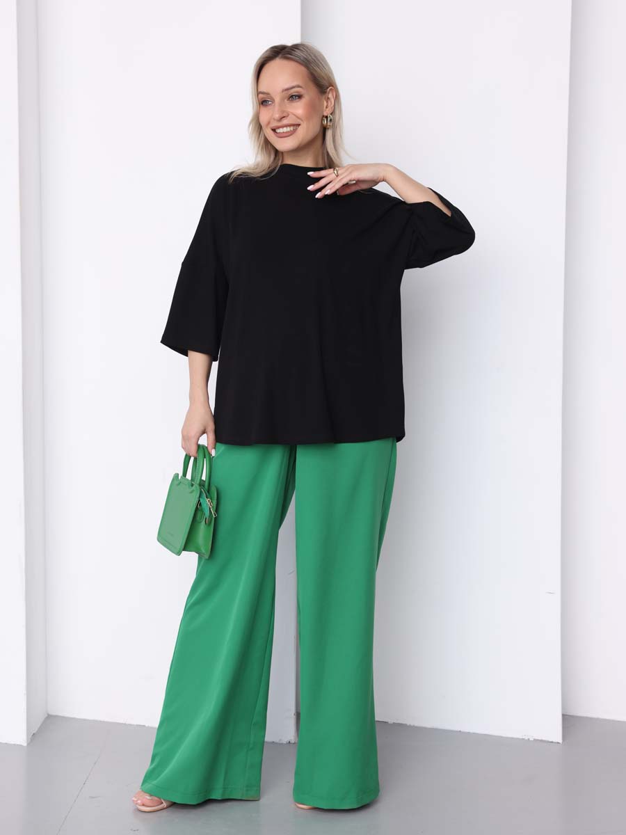 Джемпер оверсайз в рубчик с рукавом 3/4 для беременных черный