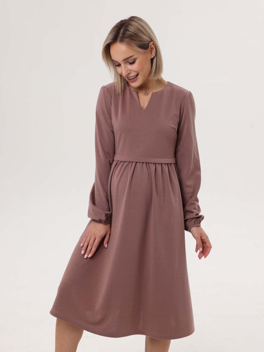 Платье для беременных и кормящих 00811 в офис повседневно кофейный