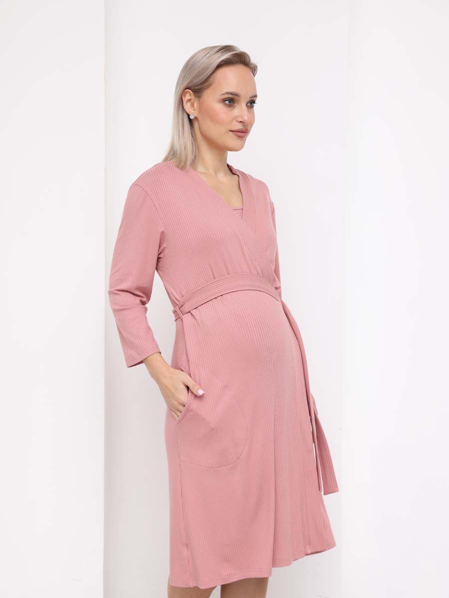 Комплект для беременных и кормящих халат с сорочкой 22932 пудровый