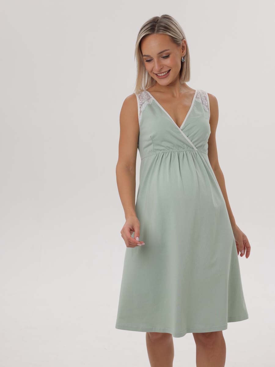 Комплект халат с сорочкой для беременных и кормящих 03528 оливковый/молочный