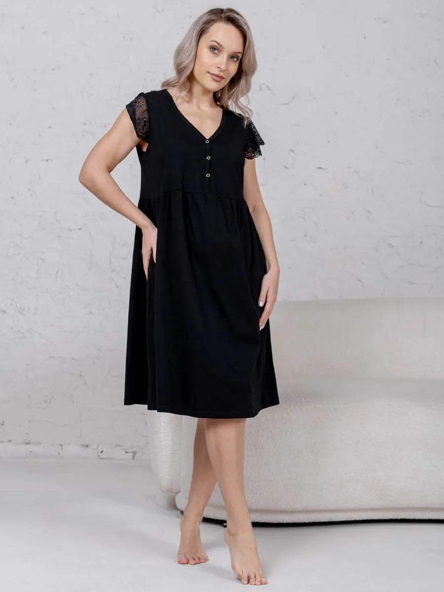 Халат с сорочкой для беременных и кормящих в роддом 21120 черный