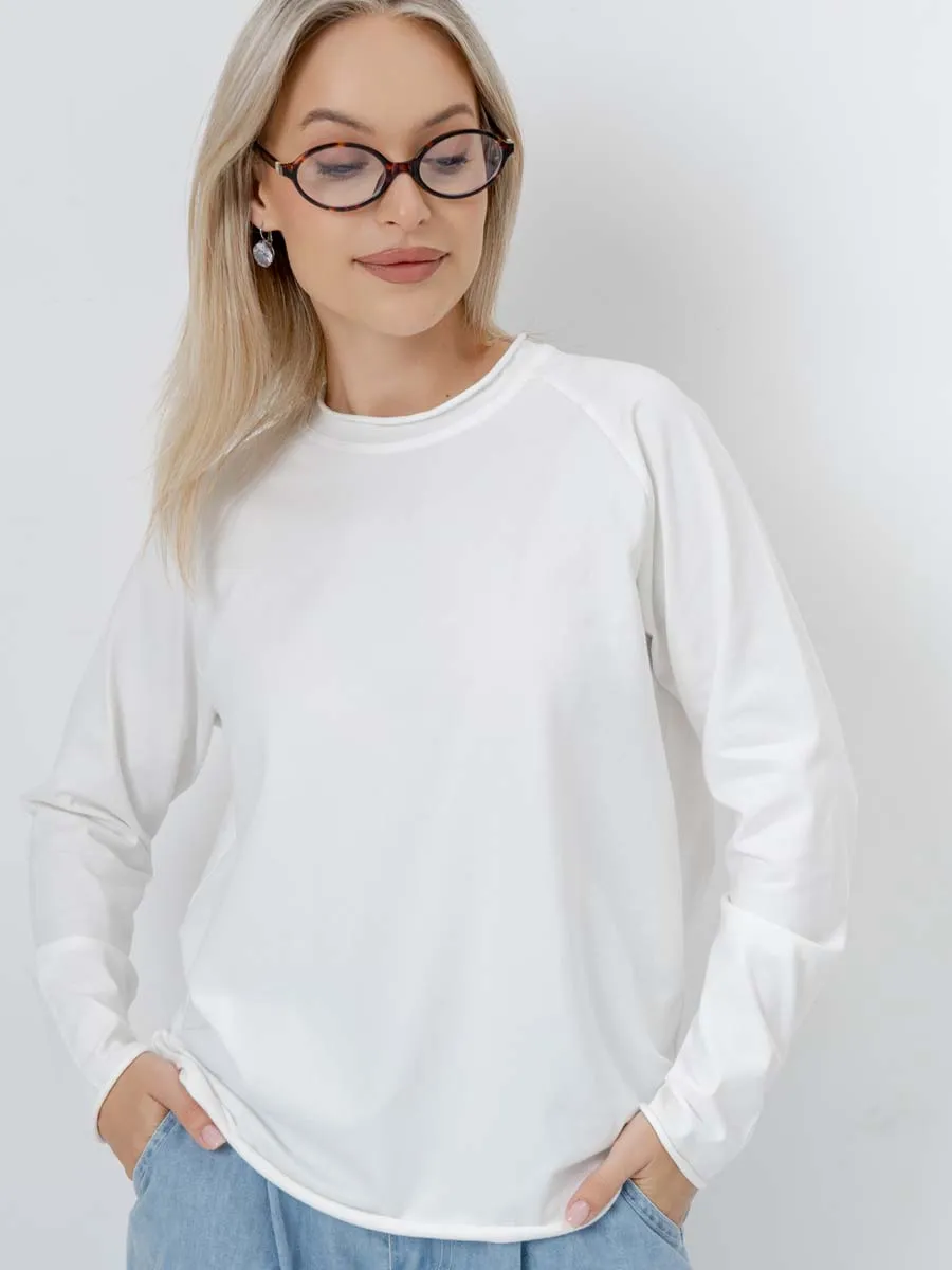 Лонгслив базовый с длинный рукавом джемпер хлопок молочный