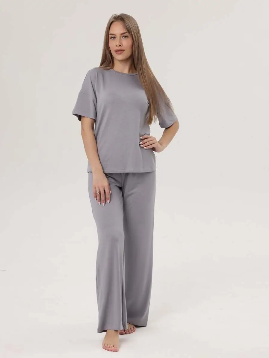 Костюм оверсайз домашний штаны футболка серый