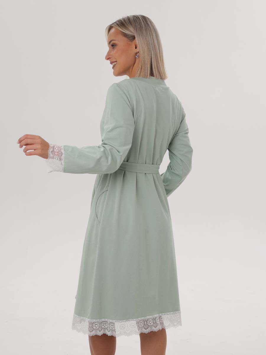 Комплект халат с сорочкой для беременных и кормящих 03528 оливковый/молочный