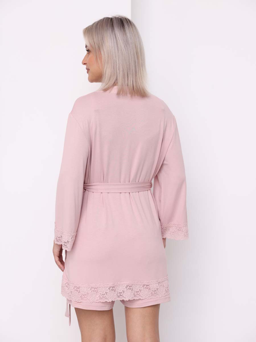 Пеньюар халат майка и топ для беременных и кормящих розовый