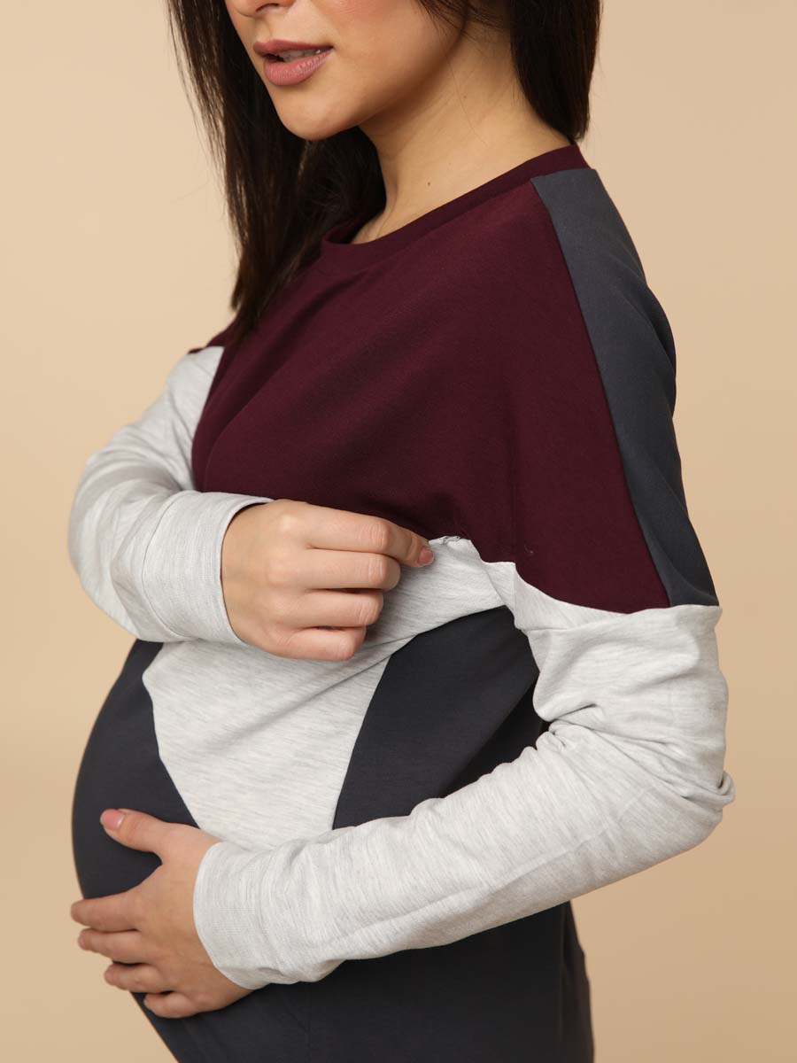 Джемпер для беременных и кормящих серый/баклажановый/антрацитовый