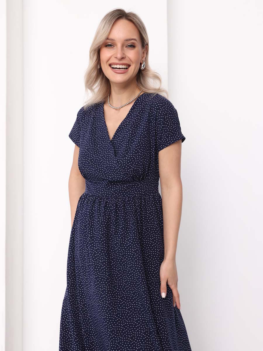 Платье летнее в офис 72312 для беременных и кормящих синий/белый