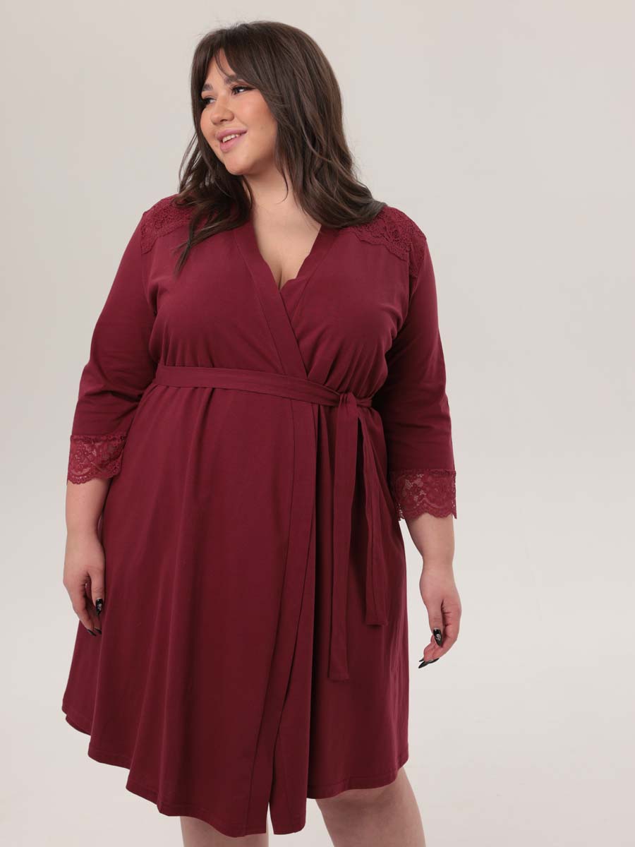 Комплект халат с сорочкой большие размеры костюм в роддом бордовый