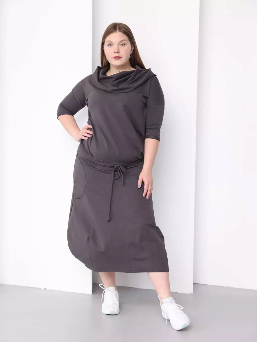 Платье для беременных длинное повседневное в офис plus size антрацитовый