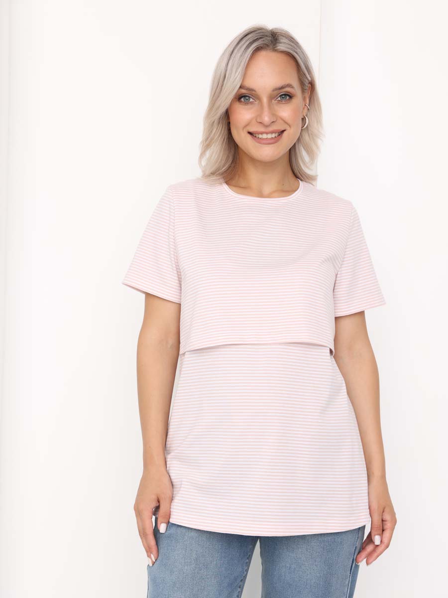 Футболка для беременных и кормящих 73301 белый/бежевый