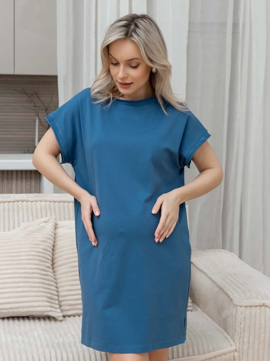 Домашнее платье сорочка синий