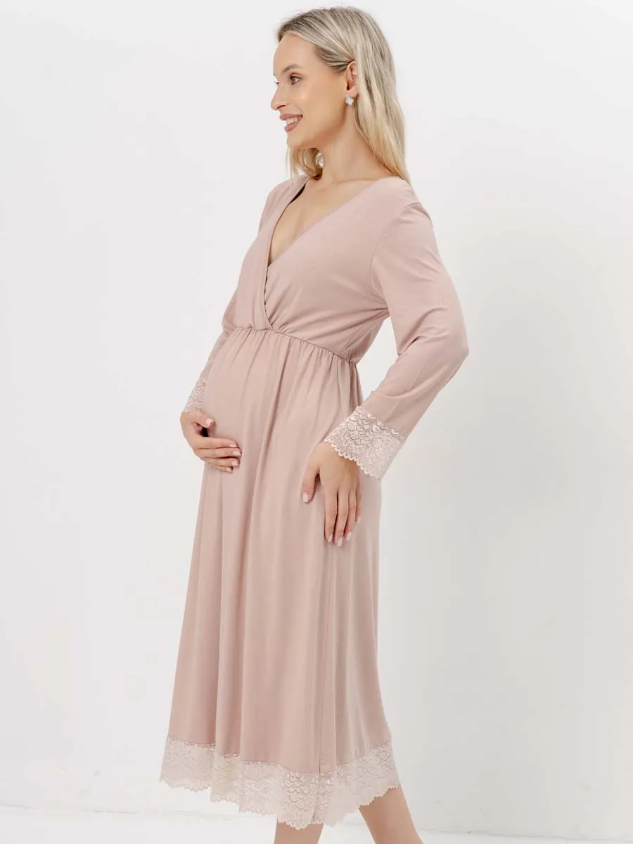 Ночная сорочка для беременных и кормящих домашнее платье бежевый