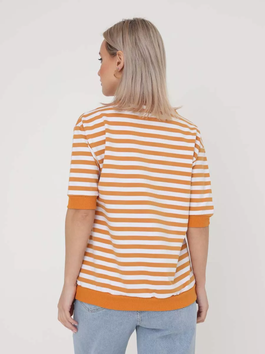 Джемпер в офис лонгслив в полоску горчичный/белый