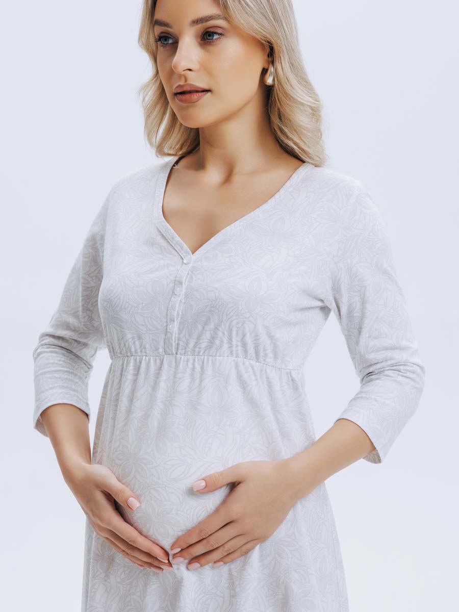 Ночная сорочка для беременных и кормления молочный/коричневый