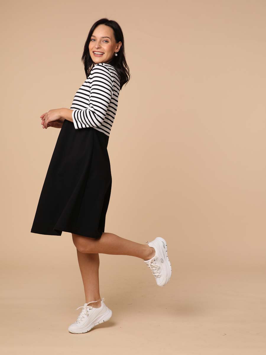 Платье для беременных в офис с секретом для кормления 50014 черный/белый